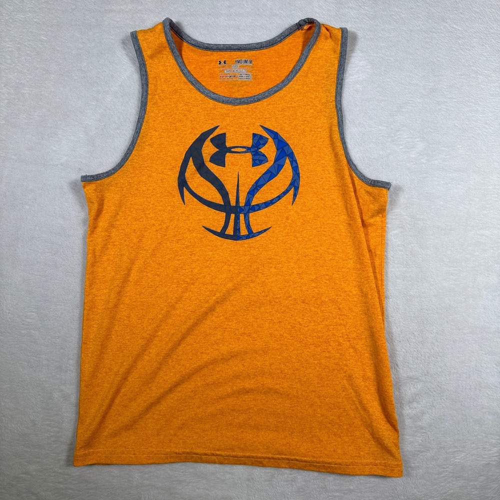 Under Armour HeatGear Orange Basketball Graphic Tank Top Youth Medium Loose‎ Fit